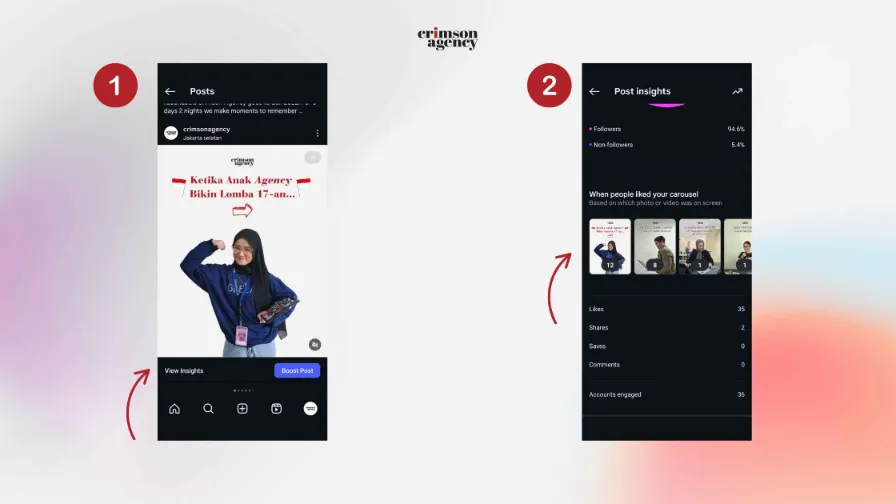 Cara untuk mengakses fitur baru untuk melihat jumlah likes per slide di Instagram insight.