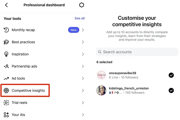 Tampilan fitur baru Instagram "Competitor Insight" yang bisa membantu brand dan digital agency untuk memantau performa competitor.